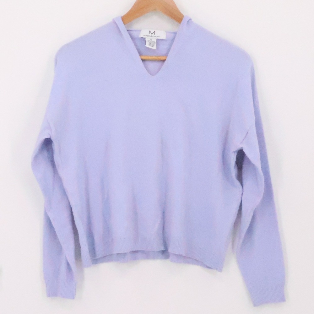 Magaschoni Lavender V Neck Cropped Hoodie Sweater Womens Quiet Luxury Size M